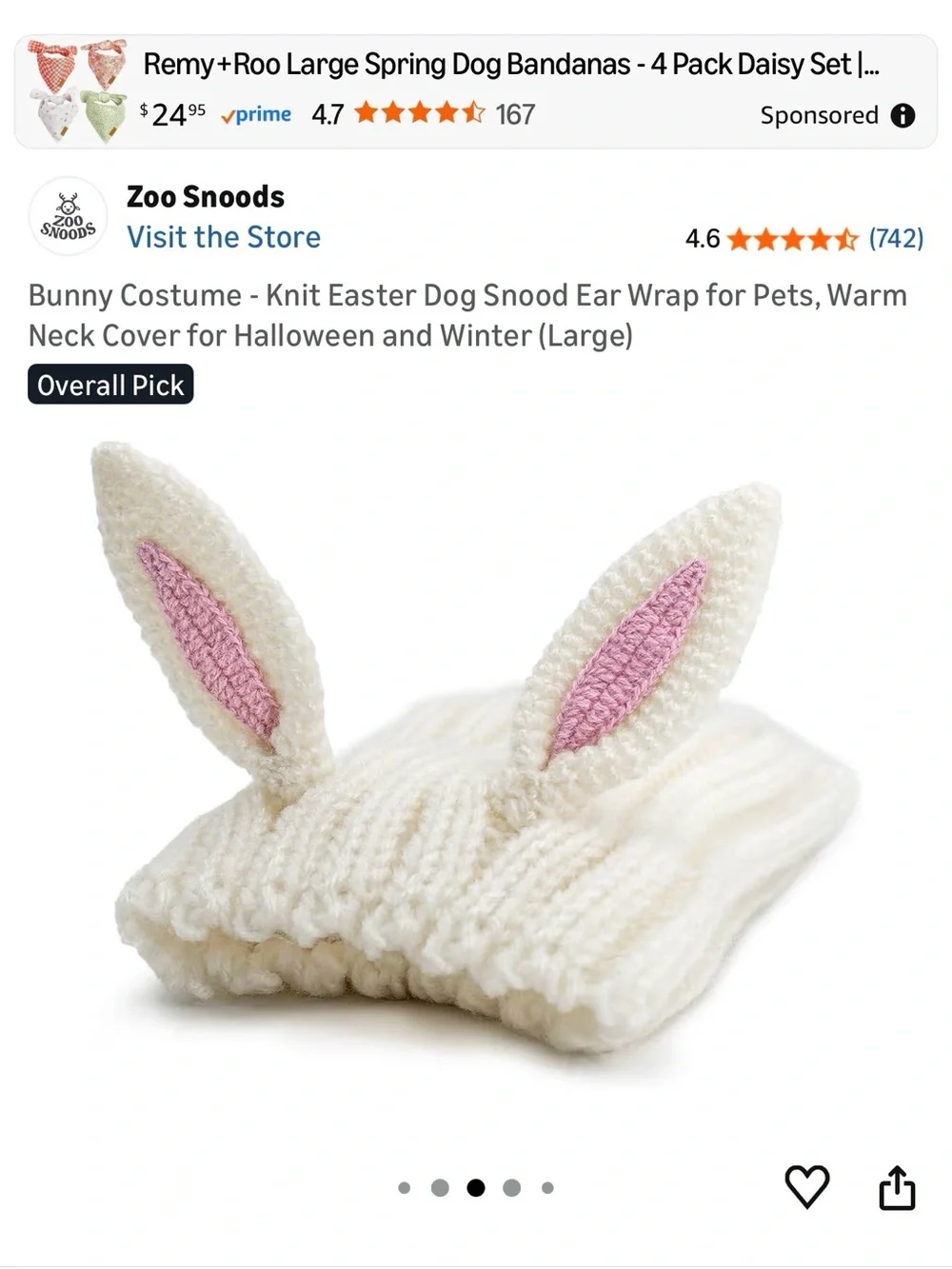 Cute White Bunny-Ear Knit Dog Hood with Pink Accents